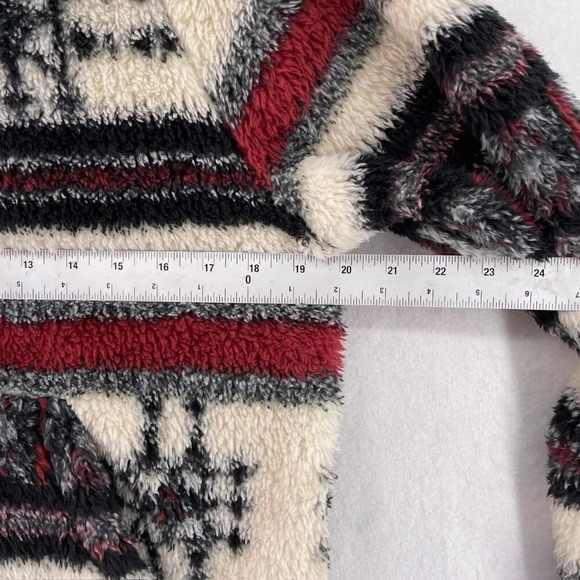 Billabong Fleece Jacket Women's S Red Ivory Aztec Tribal Print Hooded Pullover - Picture 4 of 13